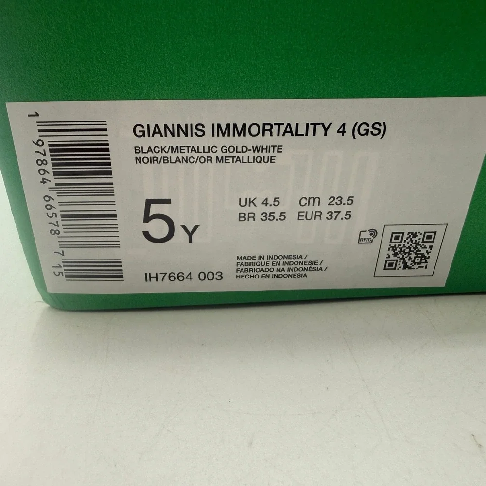 Nike Giannis Immortality 4 Shoes Kids Size 5Y Black Gold Basketball IH7664-003